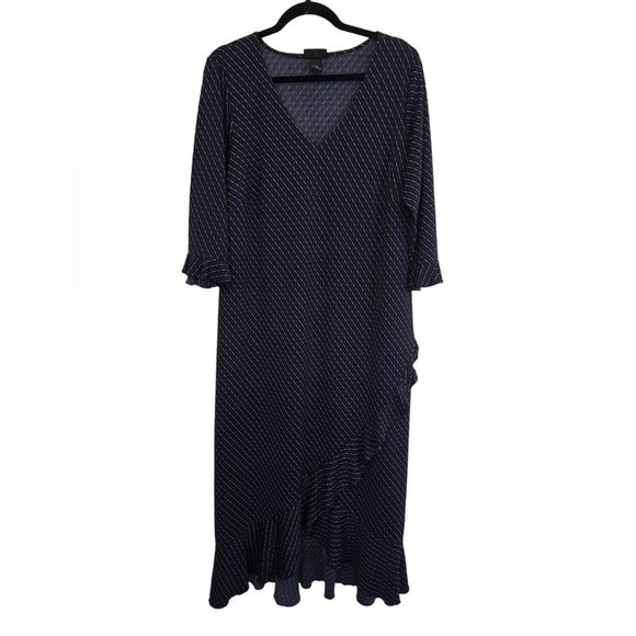 lane bryant navy blue dress Plus Size Women's Crossover Textured Midi Dress | Size: 18 | Night Sky